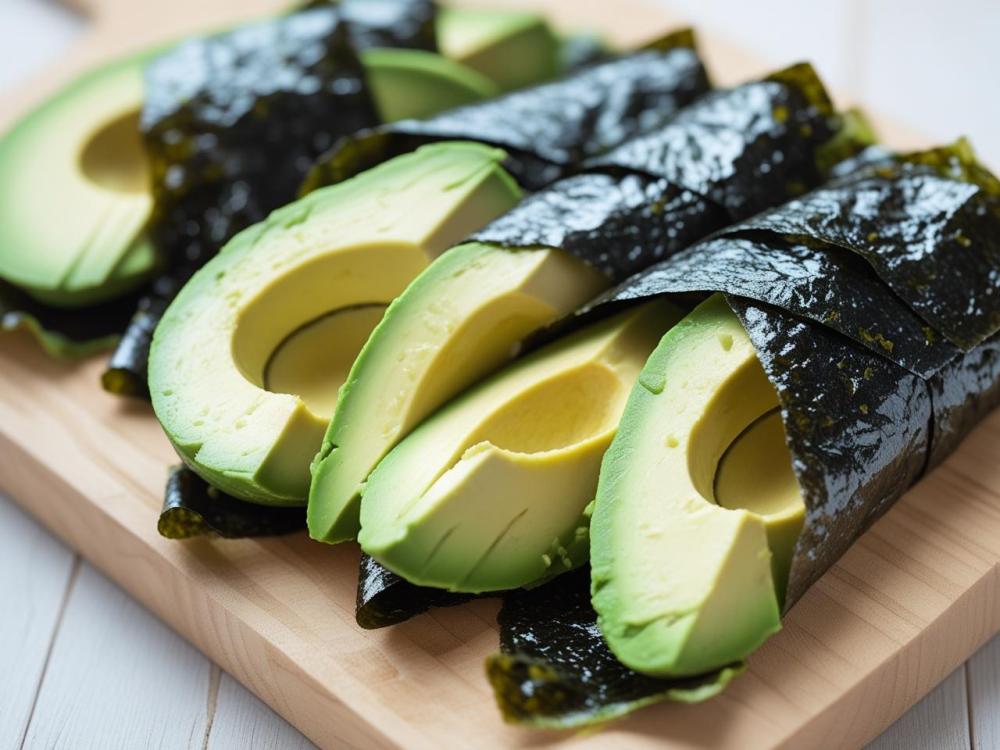 avocado slices wrapped in seaweed sheets