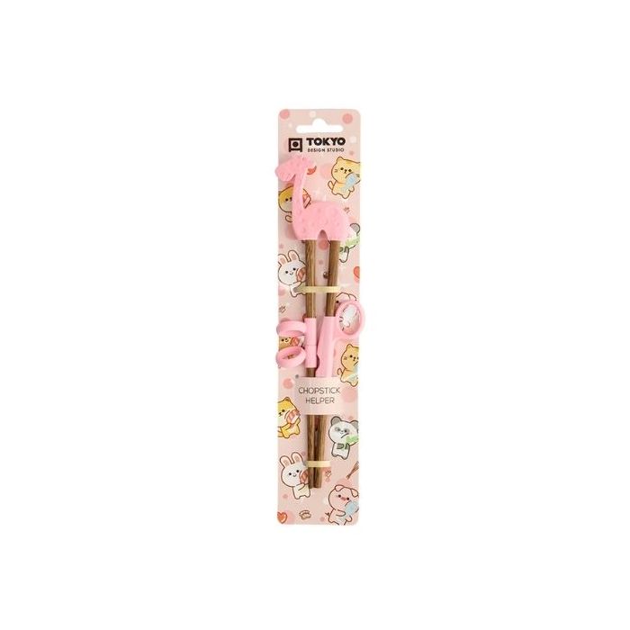 TOKYO DESIGN STUDIO Pink Lama Kids Chopsticks with Helper 