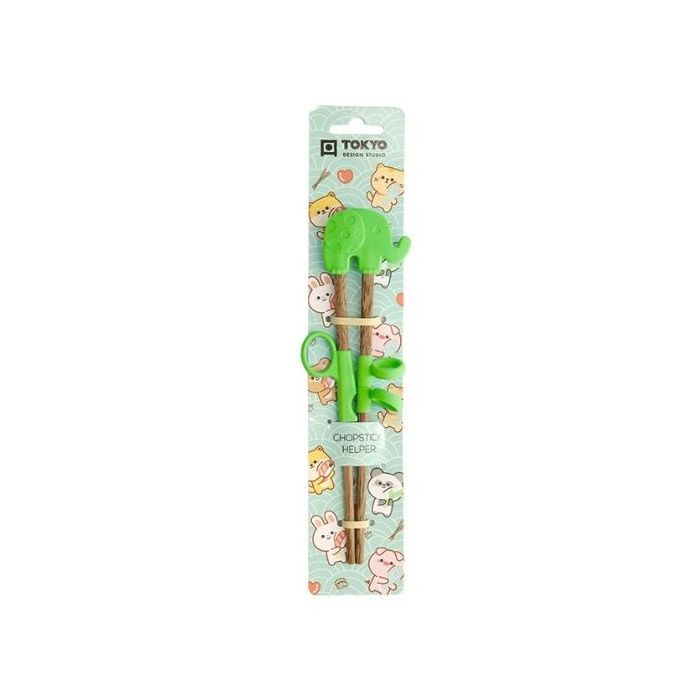 TOKYO DESIGN STUDIO Green Elephant Kids Chopsticks with Helper 