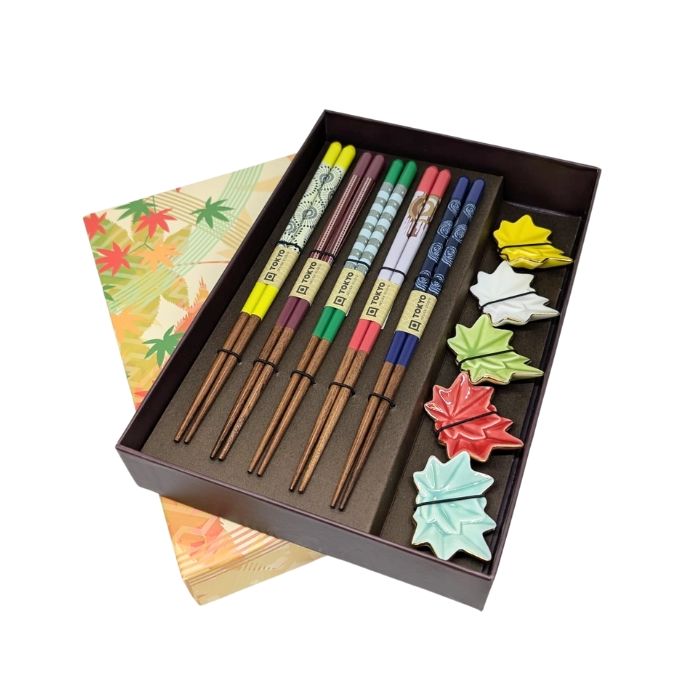 Tokyo Design Studio  Autumn Leaves Chopsticks Set 10pcs with Chopstick Rests 