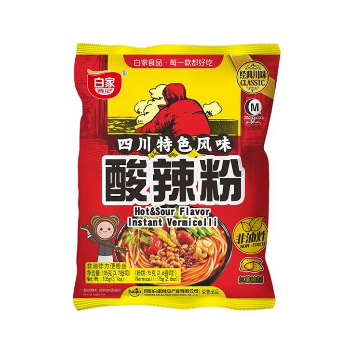 BAIJIA Hot & Sour Flavor Instant Vermicelli 105g  白傢酸辣粉絲