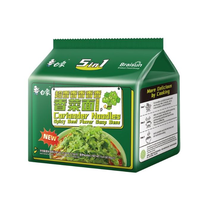 BAIXIANG Instant Coriander Noodle Spicy Beef Flavour 575g 白象 极致系列 香菜面五连包 115g*5