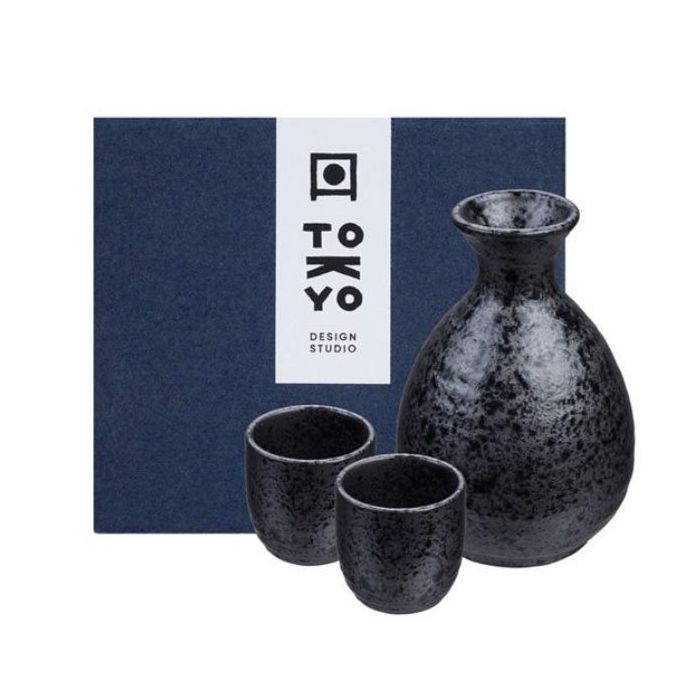 TOKYO DESIGN STUDIO Sake Set 1:2 Kuro Tetsusabi (300ml +50ml) 3pcs 