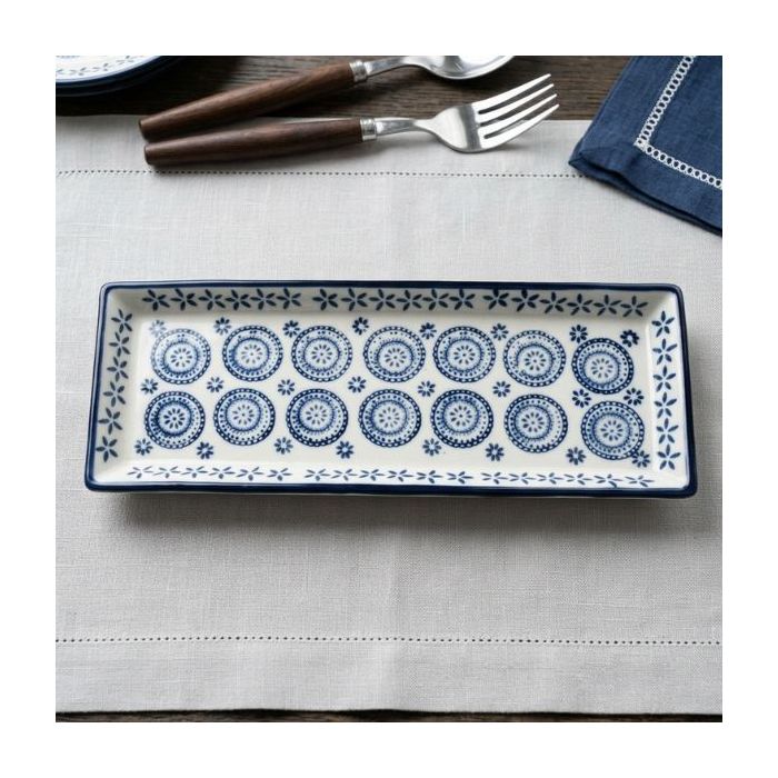 Candlelight 33.5cm Rectangular Plate - Blue/White 