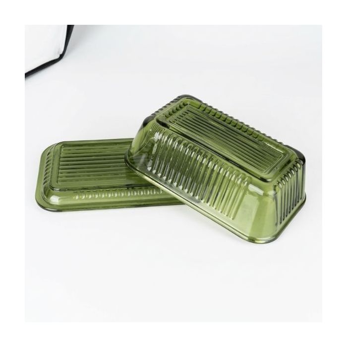 Candlelight Ridged Glass Butter Dish Green 16cm