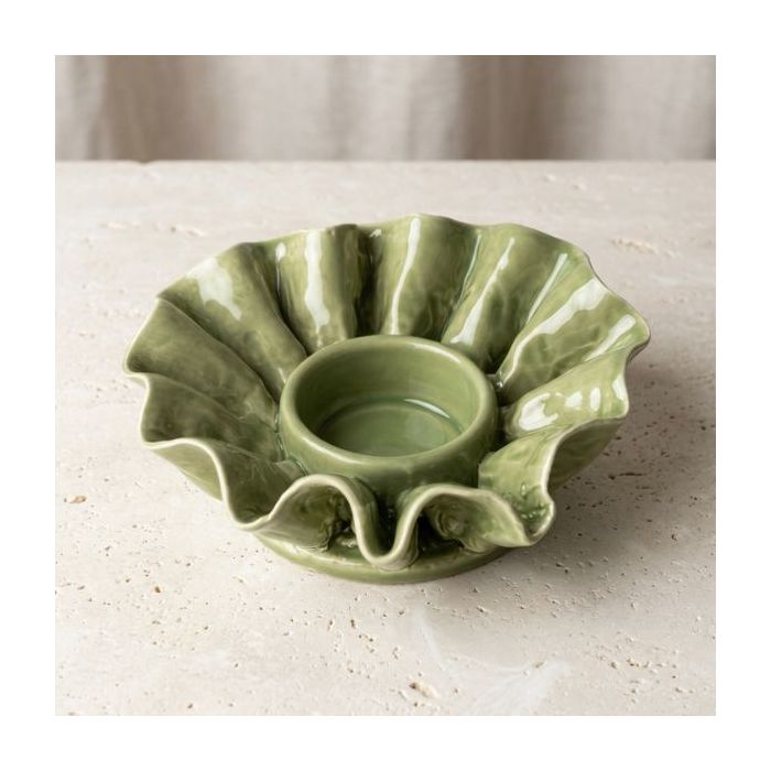 Candlelight Ceramic Frill Tealight Holder Green 
