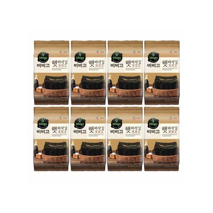 CJ BIBIGO Savory Roasted Korean Style Seasoned Seaweed 5g x 8pcs - Pack of 8 