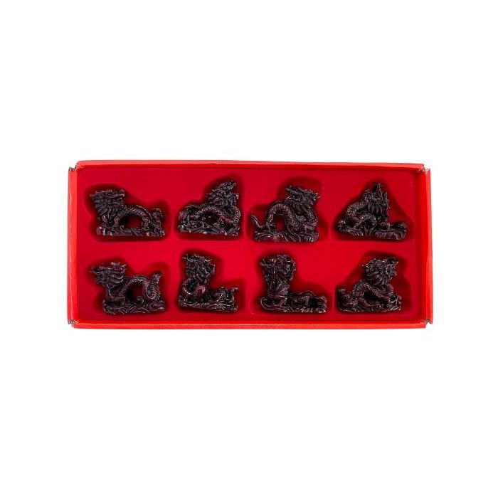 Chinese Antique Hong Tze Collection - Set Of Eight Red Dragons
