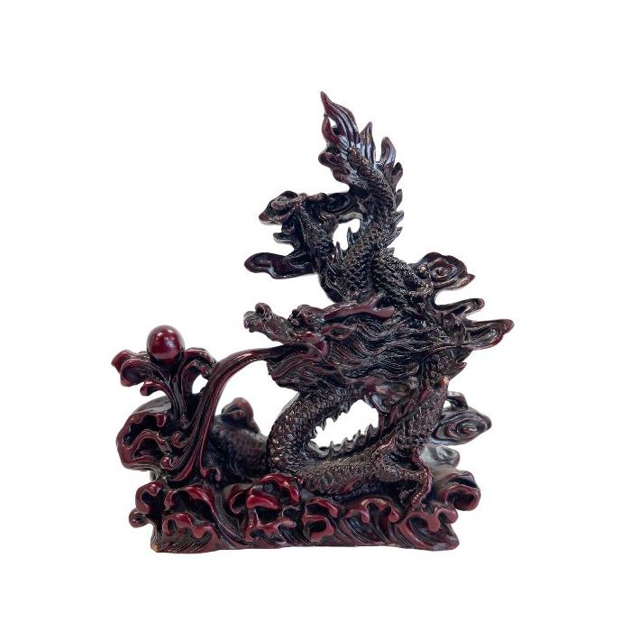 Asian Oriental Black Red Resin Carved Chinese Dragon Statue 
