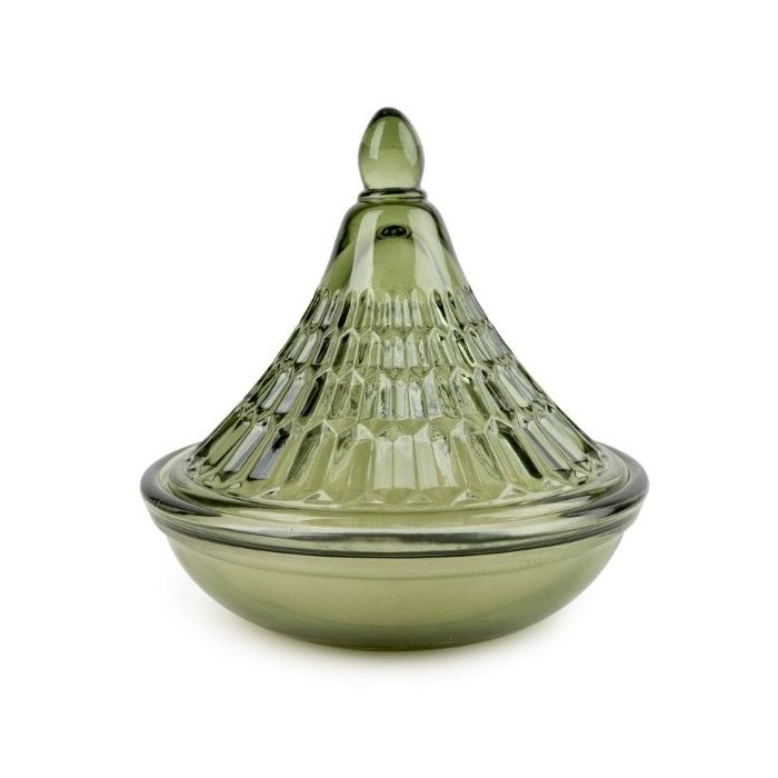 Candlelight Embossed Tagine Glass Candle - Green 