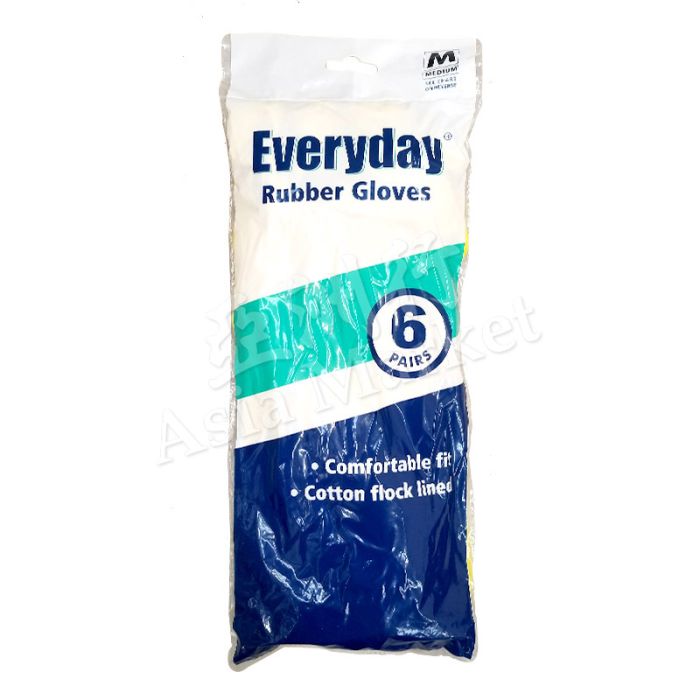 EVERYDAY Reusable Rubber Gloves (6 Pairs) LARGE 黃色長手套大碼