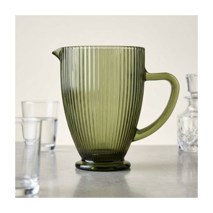 Candlelight 20cm Ridged Glass Jug Green