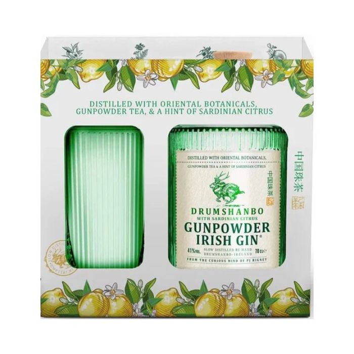 Drumshanbo Gunpowder Gin with Sardinian Citrus 700ml Gift Pack with Green Glass (Alc. 43%)
