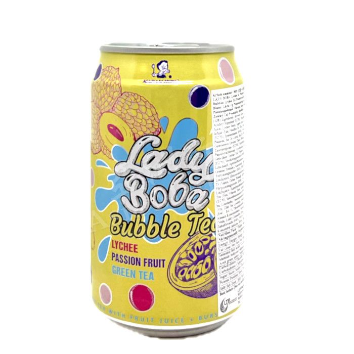 LADY BOBA  Lychee and Passion Fruit Green Tea Bursting Bubble 320ml 