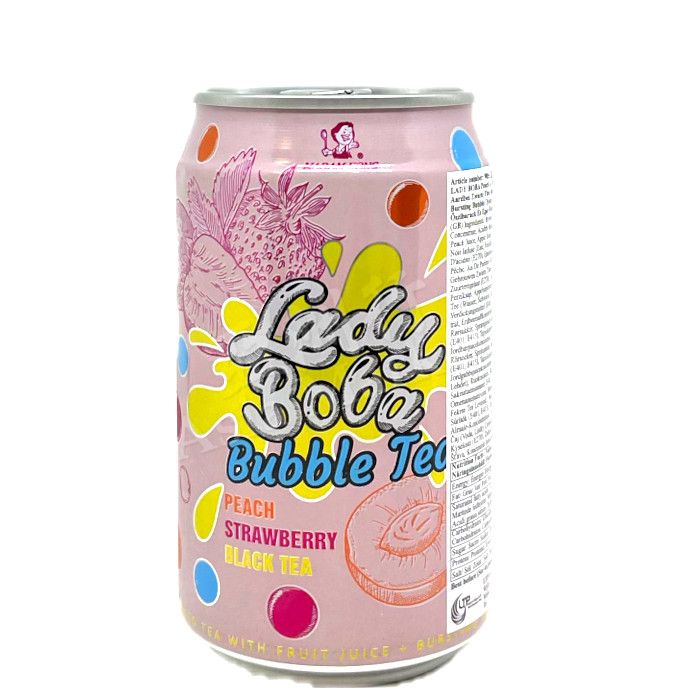 LADY BOBA - Peach & Strawberry Black Tea Bursting Bubble  波波小妞蜜桃草莓爆爆珠红茶 320ml