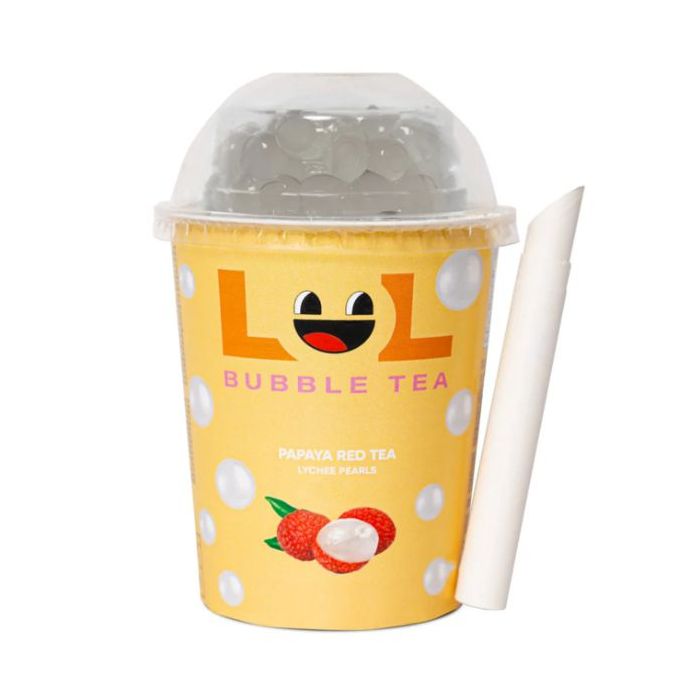LOL BUBBLE TEA Papaya Red Tea with Lychee flavour Popping Boba 275ml 木瓜紅茶&荔枝爆爆珠