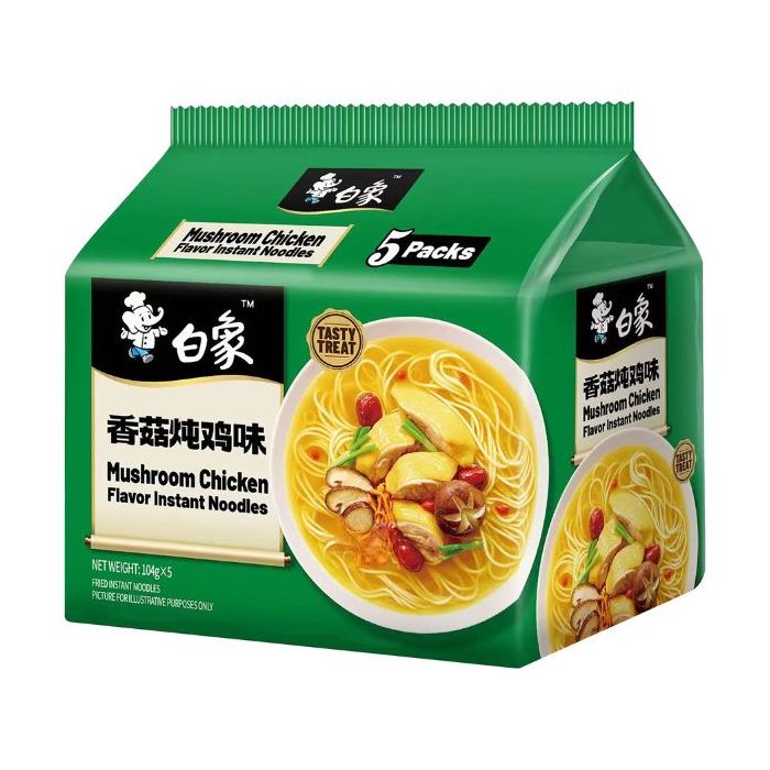 BAIXIANG Tasty Treat Mushroom Chicken Flavor Instant Noodles 104g (Pack of 5) 白象味鲜美经典香菇炖鸡味面（五连包）