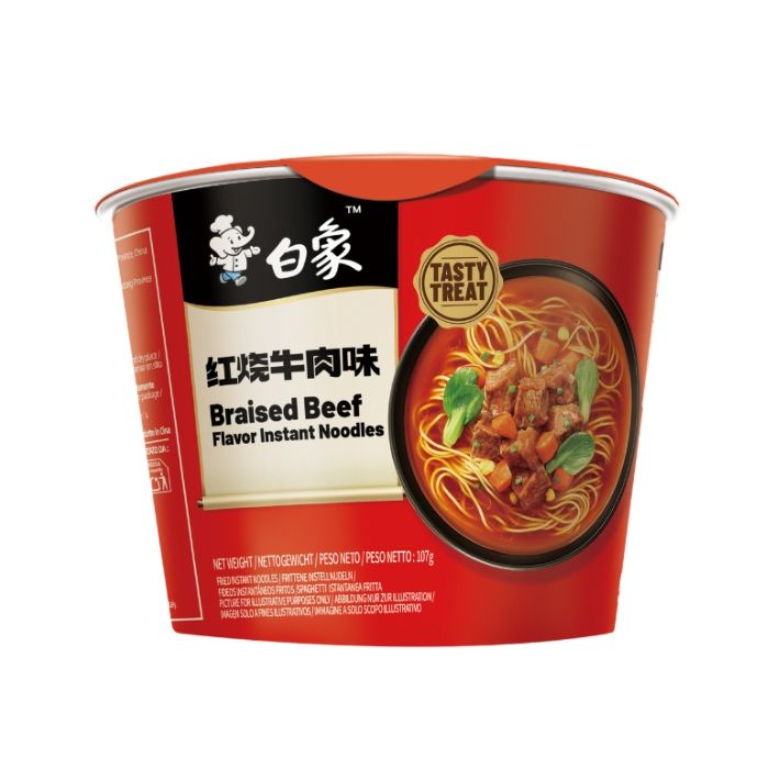 BAIXIANG Tasty Treat Braised Beef Flavor Instant Noodles (Bowl) 107g 白象味鮮美經典紅燒牛肉口味麵（桶裝）