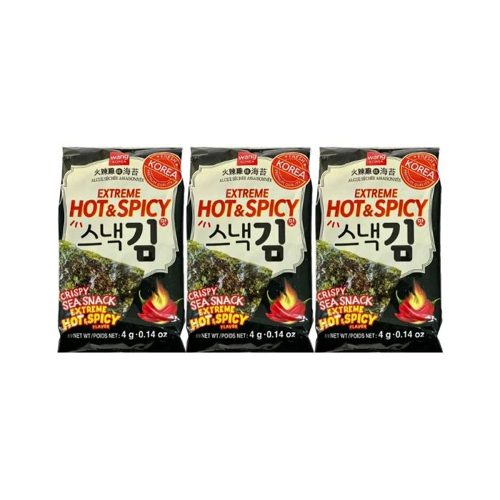 Wang Seasoned Seaweed Hot & Spicy Flavour (3x4g) 12g WANG 三包裝海苔--Buldak辣雞味