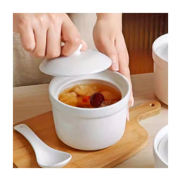 White Ceramic Steam Soup Crock 