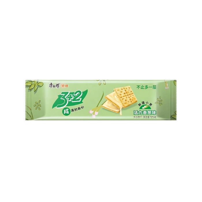 KSF 3+2 Soda Biscuits Onion & Cream Flavour 125g 康師傅3+2蘇打夾心蔥香奶油味