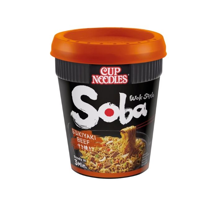 NISSIN Soba Cup Noodles With Yakisoba Sauce Sukiyaki Beef 89g 出前一丁牛肉锄烧 杯 面
