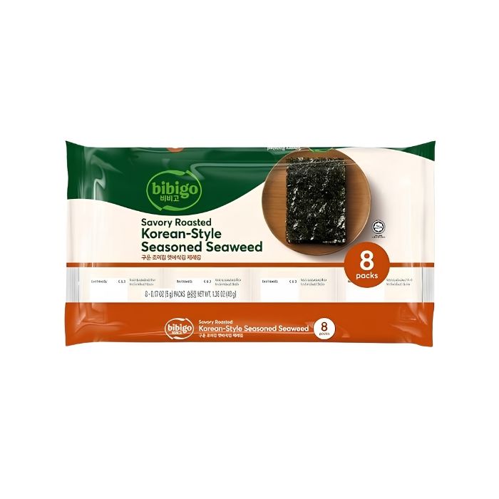 CJ BIBIGO Savoury Roasted Korean Style Seasoned Seaweed 5g x 8pcs - Pack of 8 芝麻味海苔零食