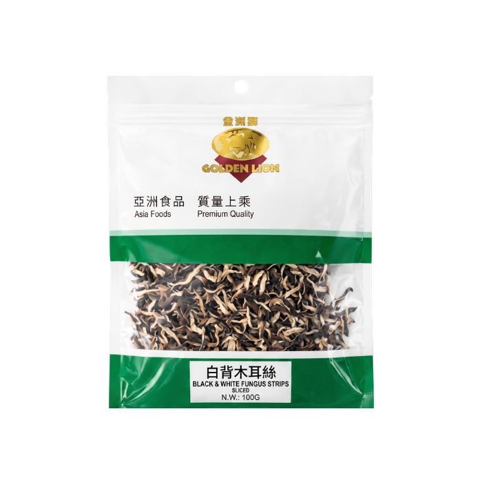GOLDEN LION Black & White Fungus Strips 100g  金狮牌白背木耳丝