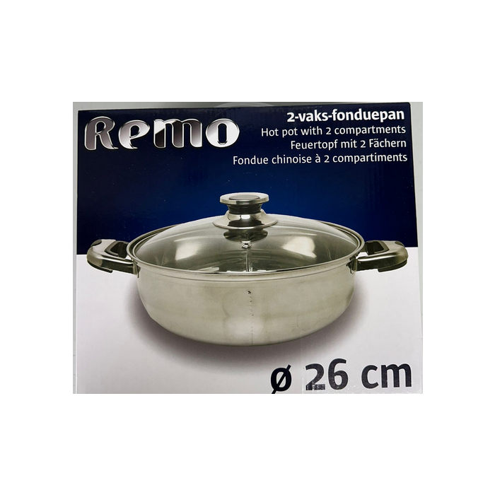 REMO  Stainless Steel Two Compartment Hotpot Pot with Glass Lid D26cm 