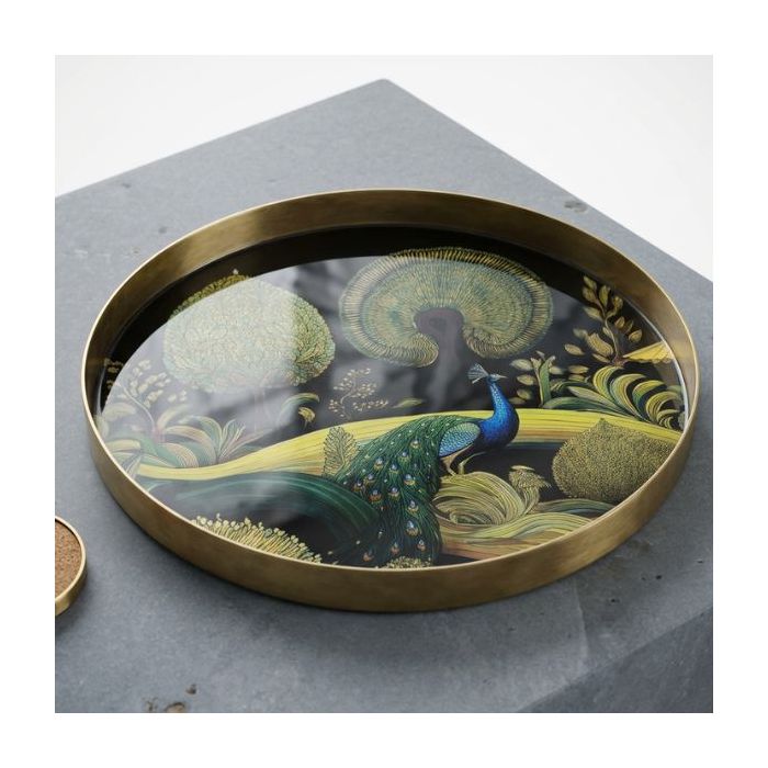 Candlelight 32cm Round Metal Tray Bukhara the Silk Road Collection