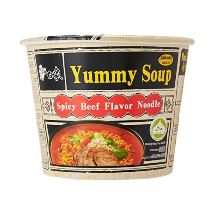 BAIXIANG Yummy Soup Spicy Beef Flavour Bowl Noodles 107g  白象汤好喝辣牛肉汤桶面