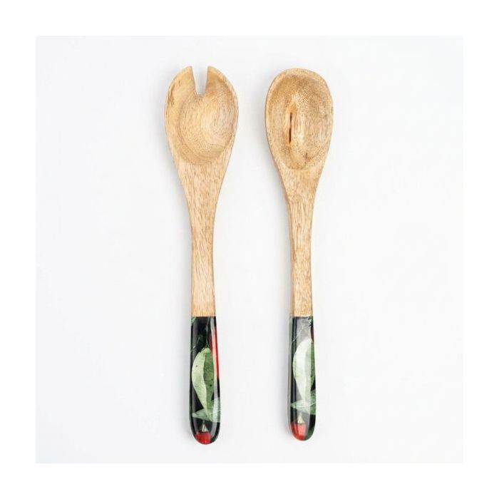 Candlelight Mango Wood Spoon & Fork Chillies Enamel
