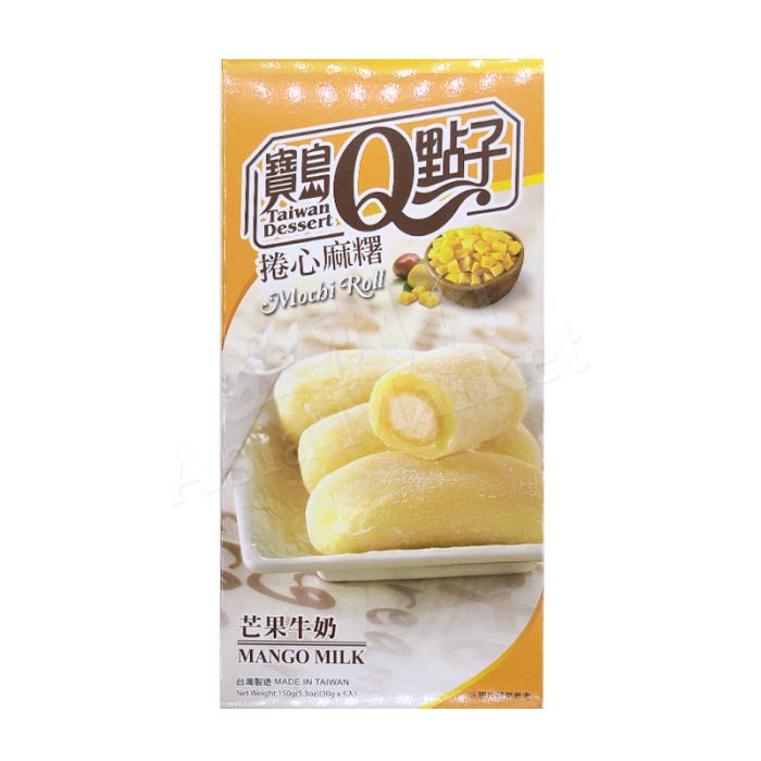 TAIWAN DESSERT  Mochi Roll (Mango Milk Filling) (5x30g) 150g  寶島Q點子捲心麻糬芒果牛奶