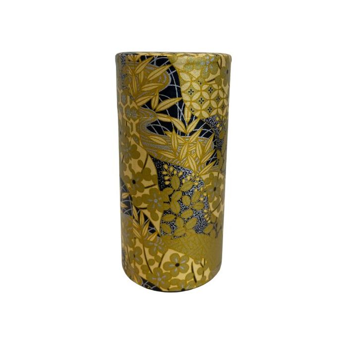 Japanese Matsuri Black and Gold Washi Paper Wrapped Tea Canister (L) - Japanese Chazutsu 