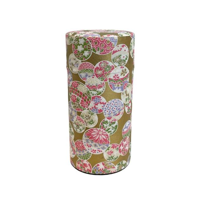 Japanese Matsuri Pink Gold Washi Paper Wrapped Tea Canister (L) - Japanese Chazutsu 