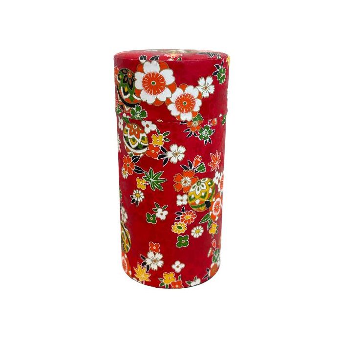 Japanese Matsuri Red Washi Paper Wrapped Tea Canister (L) - Japanese Chazutsu 