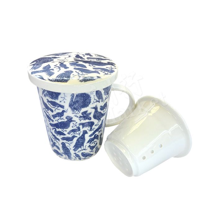 Modern Porcelain Tea Cup with Infuser (Pattern 4) 藍鳥茶杯(含滤膽)