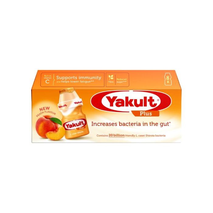 Yakult Plus Peach Probiotic Drink 8 x 65ml (Pack of 8) 