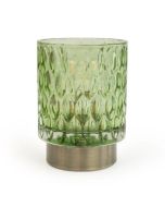 Candlelight LED Lamp Table Embossed Green and Brushed gold 15cm 