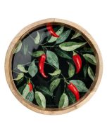 Candlelight Round Mango Wood Tray Chillies 30cm  