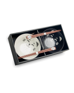 EMRO Bowl Set Black & White Cat & Chopsticks  