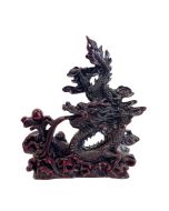Asian Oriental Black Red Resin Carved Chinese Dragon Statue 
