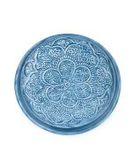 Candlelight 32cm Round Metal Embossed Tray with Blue 