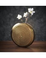 Candlelight Oval Embossed Metal Vase - Antique Gold Finish