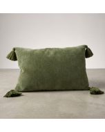 Candlelight Chenille Tasselled Rectangular Cushion - Green 40x60cm