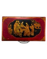 Antique Chinese Chess Set Red Wooden Travel Box (Xiangqi) 