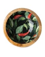 Candlelight 25cm Mango Wood Bowl with Chillies Enamel 