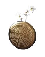 Candlelight Oval Embossed Metal Vase - Antique Gold 