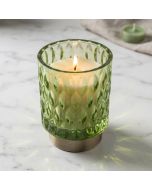 Candlelight LED Lamp Table Embossed Green and Brushed gold 15cm