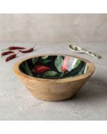 Candlelight Medium Mango Wood Bowl - Enamel Chilli Print 20cm
